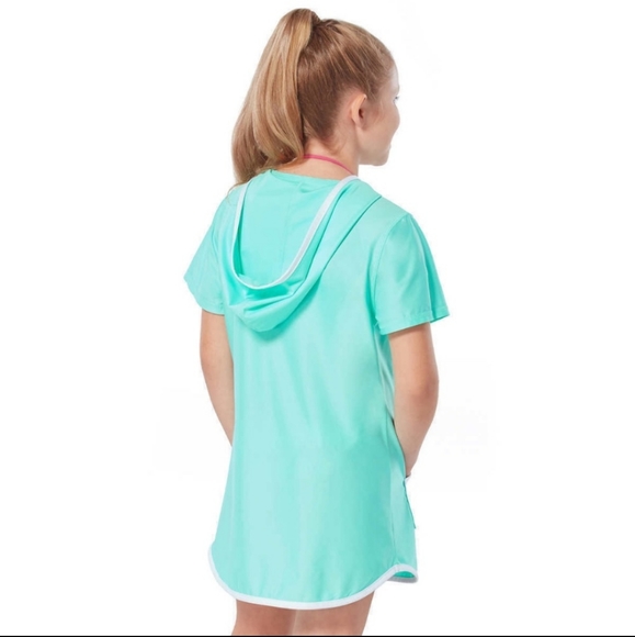 Free country girls swim cover up spearmint green M UPF 50 sun Mesh hooded - Picture 3 of 5